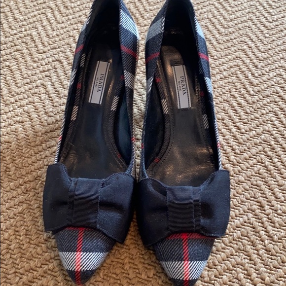 Prada Kitten heels. Plaid wool with bow - Picture 1 of 6